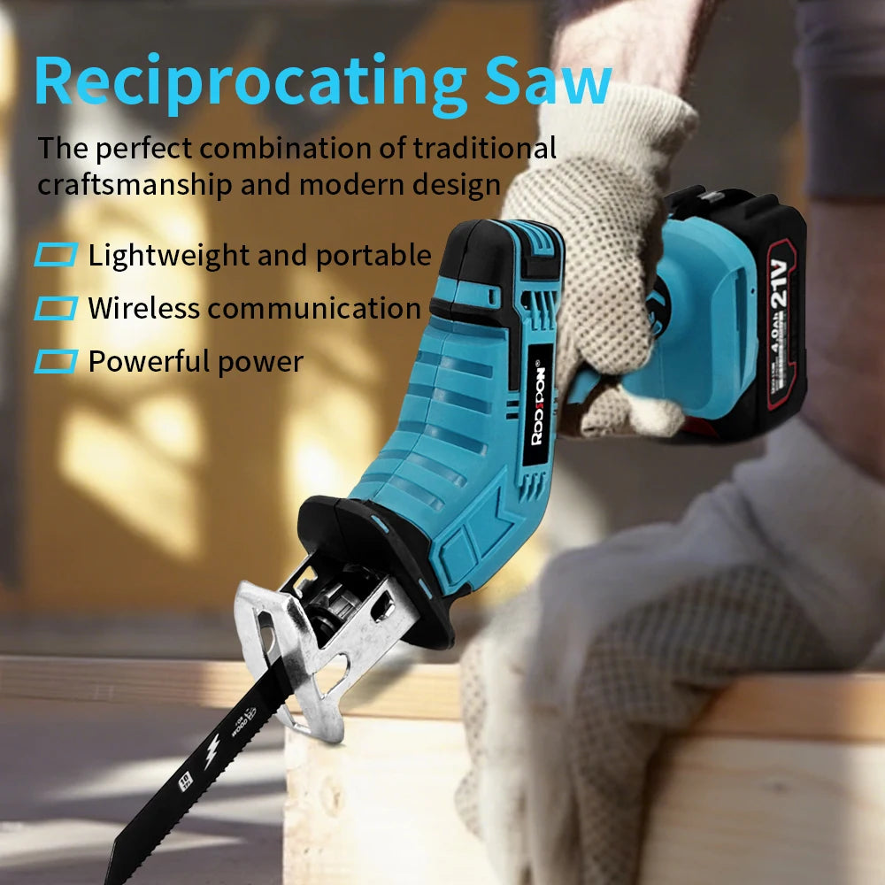 Cordless Electric Reciprocating Saw For Wood Metal PVC Pipe Cutting Portable Power Tools With 4 Blades For Makita 18V Battery