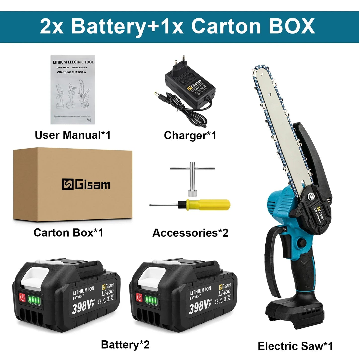 Gisam 8Inch Brushless Electric Saw Cordless Chainsaw Handheld Garden Wood Logging Chainsaw Power Tool for Makita 18V Battery Pin