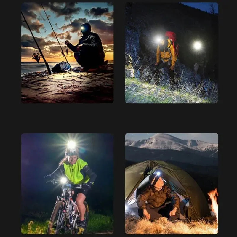 LED Strong Light Long-distance Sensing USB Charging Portable Head Mounted Light Outdoor Night Running Light Night Fishing Light