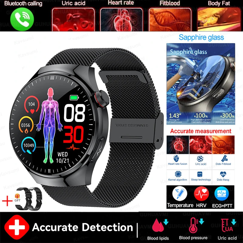 2025 New For Xiaomi Health Nursing Grade Smart Watch Men Blood Lipid Uric Acid Tracker ECG+PPG Clock Bluetooth Call Smartwatches