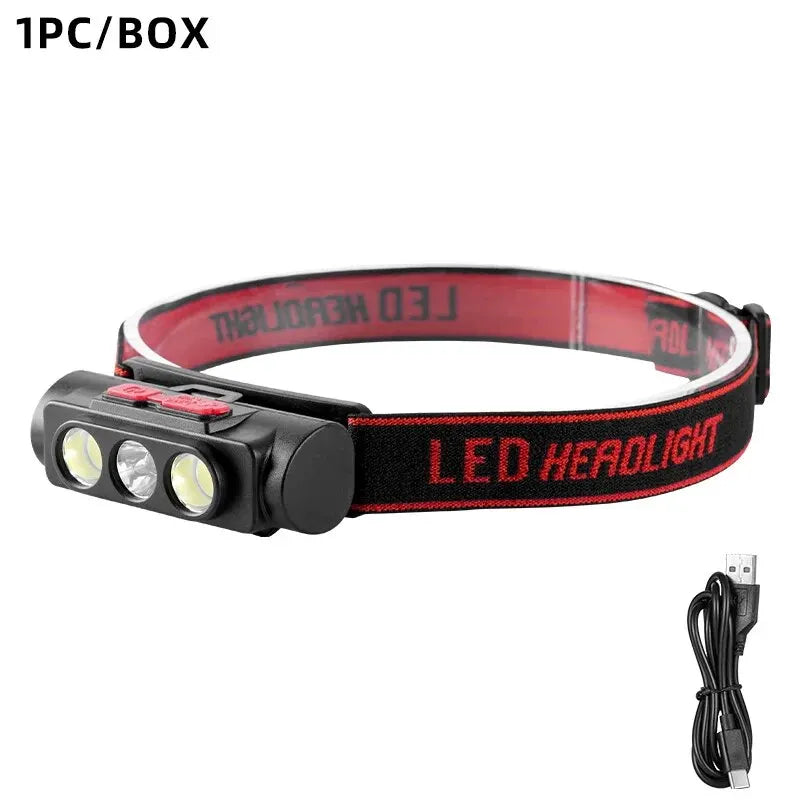 LED Strong Light Long-distance Sensing USB Charging Portable Head Mounted Light Outdoor Night Running Light Night Fishing Light