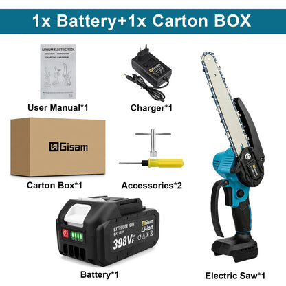 Gisam 8Inch Brushless Electric Saw Cordless Chainsaw Handheld Garden Wood Logging Chainsaw Power Tool for Makita 18V Battery Pin