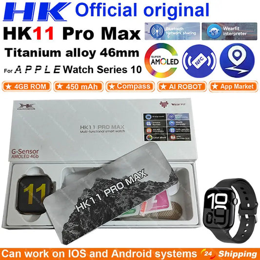 2025 New HK 11 Pro MAX Smart Watch Series 10 46mm AMOLED 4G ROM Bluetooth Call Network AI Robot Clock NFC Compass WatchMen Women