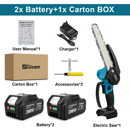 Gisam 8Inch Brushless Electric Saw Cordless Chainsaw Handheld Garden Wood Logging Chainsaw Power Tool for Makita 18V Battery Pin