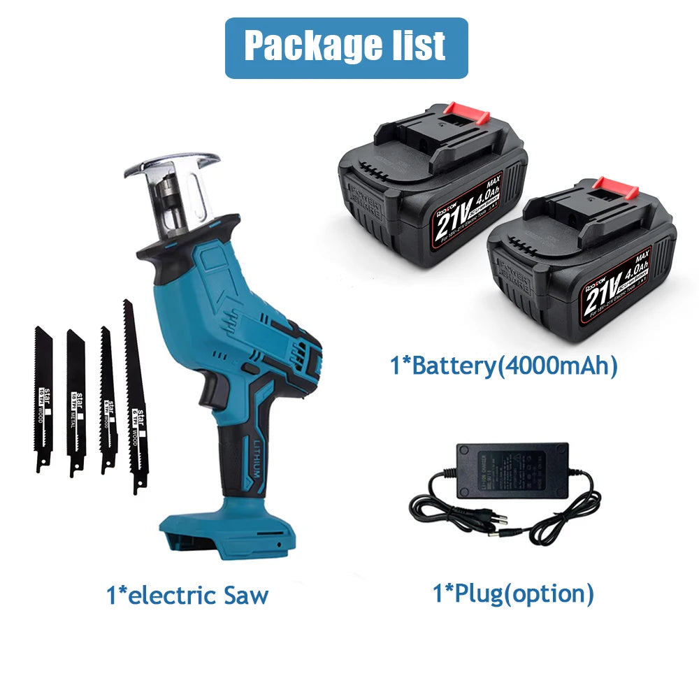 Cordless Electric Reciprocating Saw For Wood Metal PVC Pipe Cutting Portable Power Tools With 4 Blades For Makita 18V Battery