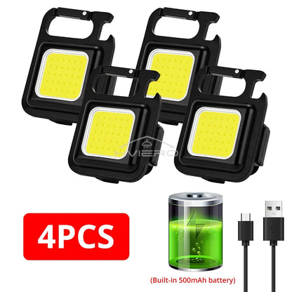 COB Work Light Flashlamp Mini Flashlight Keychain Carry LED Waterproof USB Charge Convenient Emergency Outdoor Lighting Camping