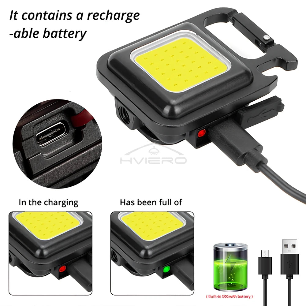 COB Work Light Flashlamp Mini Flashlight Keychain Carry LED Waterproof USB Charge Convenient Emergency Outdoor Lighting Camping
