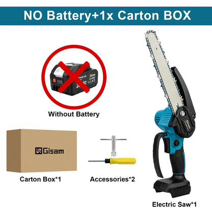 Gisam 8Inch Brushless Electric Saw Cordless Chainsaw Handheld Garden Wood Logging Chainsaw Power Tool for Makita 18V Battery Pin
