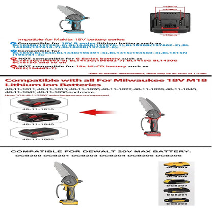 Electric Chain Saw Handheld Portable Chainsaw Tree 6IN Wood Cutter Pruning Garden Power Tools Fit Makita/Dewalt/milwaukee 18V
