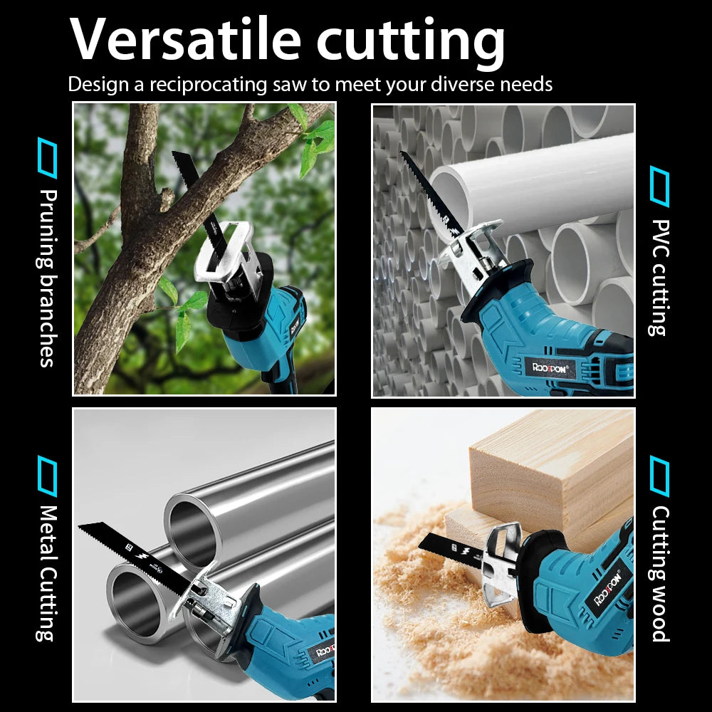 Cordless Electric Reciprocating Saw For Wood Metal PVC Pipe Cutting Portable Power Tools With 4 Blades For Makita 18V Battery