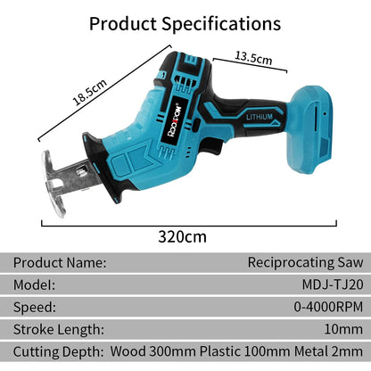 Cordless Electric Reciprocating Saw For Wood Metal PVC Pipe Cutting Portable Power Tools With 4 Blades For Makita 18V Battery