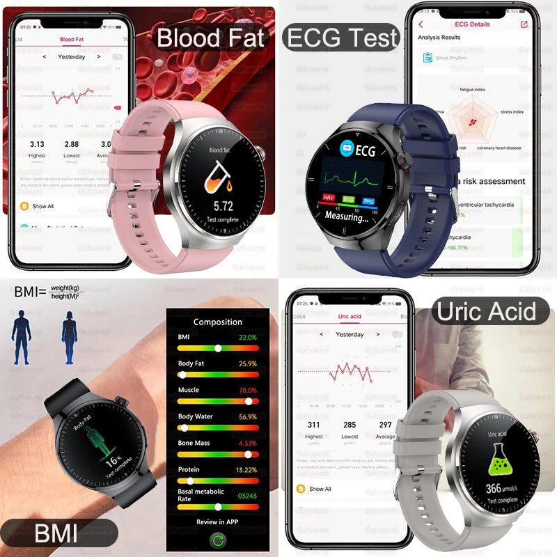 2025 New For Xiaomi Health Nursing Grade Smart Watch Men Blood Lipid Uric Acid Tracker ECG+PPG Clock Bluetooth Call Smartwatches